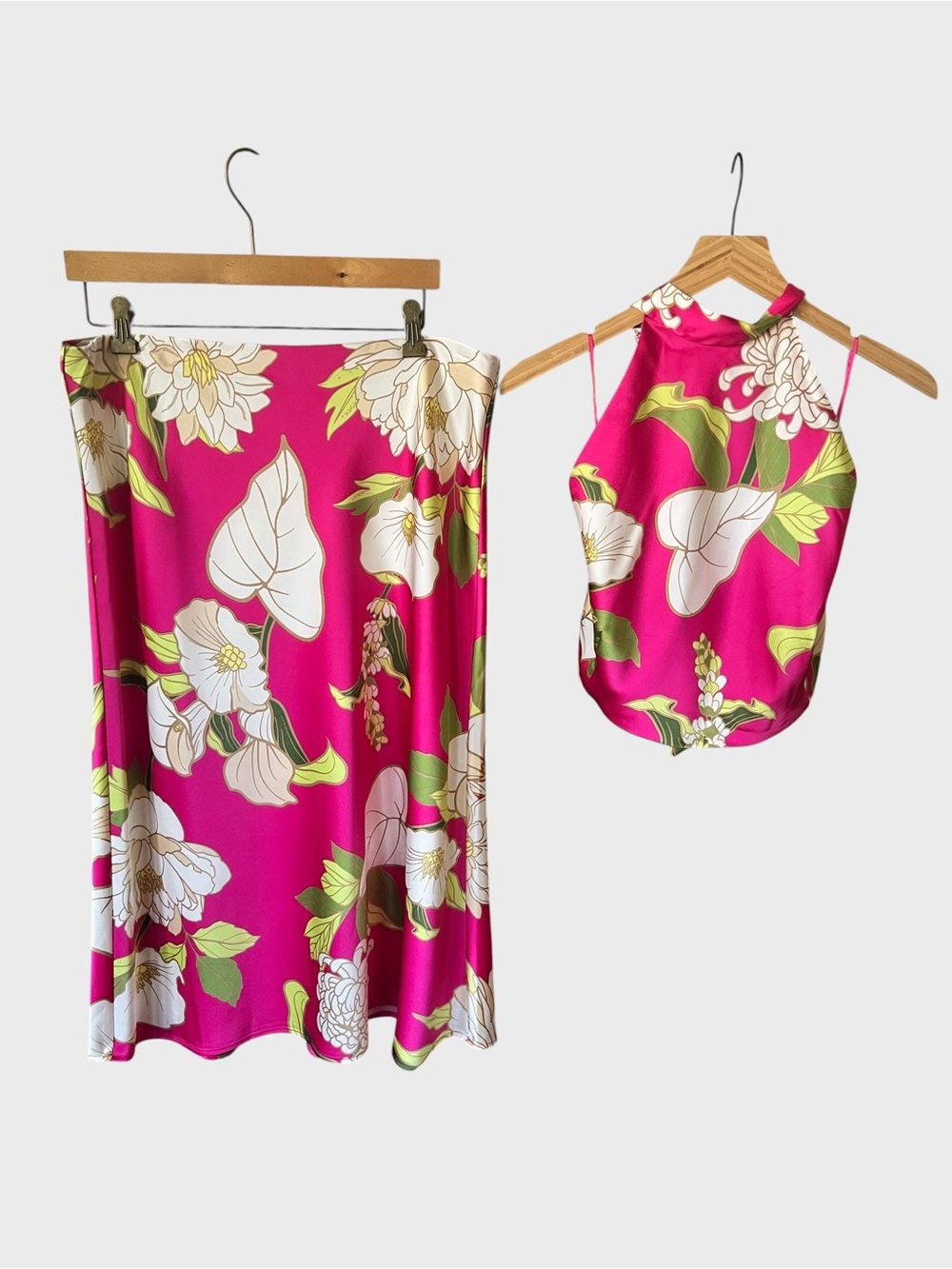 Sigrid Olsen Floral Halter Top with Green & Cream Tie